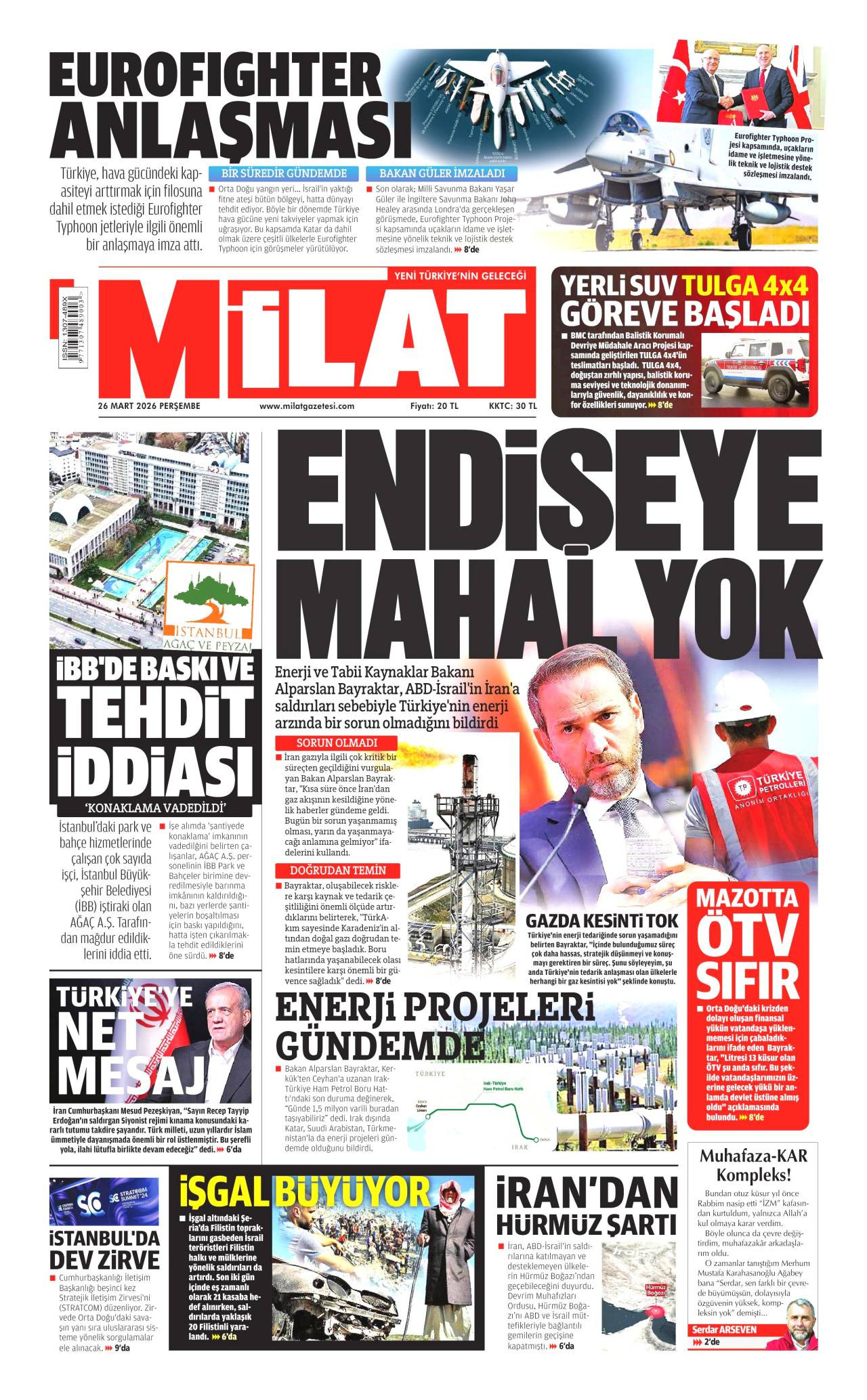 Milat Gazetesi Gazete Manşeti